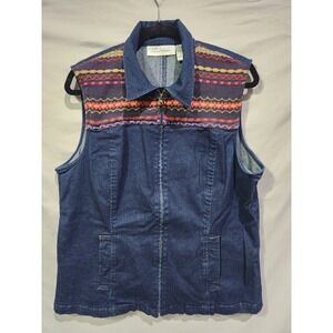 Y2K Susan Bristol Full Zip Denim Vest Fair Isle Western Geo Print Cottagecore XL